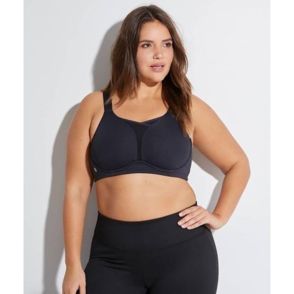 NEW Lane Bryant Livi Active Medium Impact Wirefree Sports Bra Black 44H Plus Sz - Picture 2 of 7